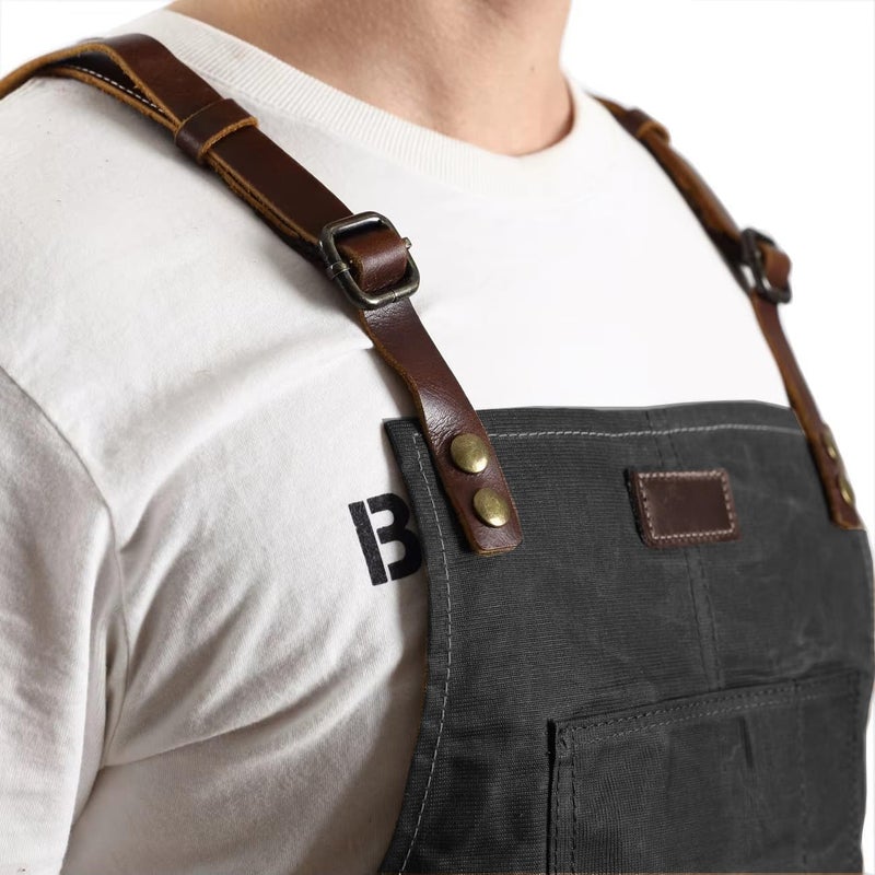 Midkit Store One Size Fits Utility Apron Adjustable Cross-Back Straps Multi-Use Portable Waxed Canvas Aprons With 5 Tool Pockets - Image 3